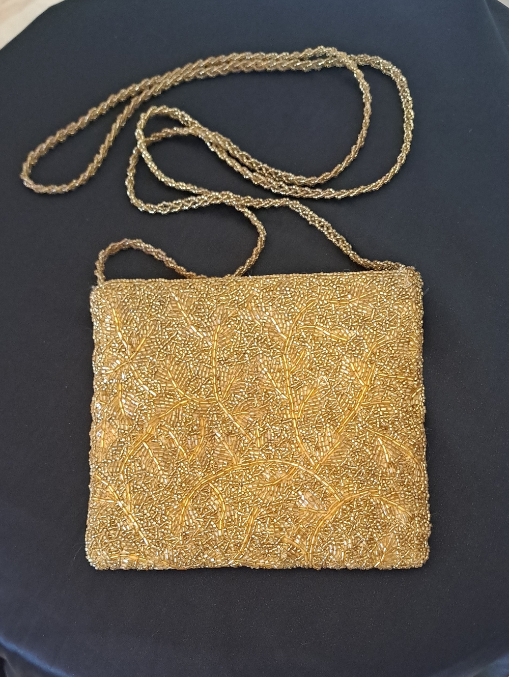 Vintage 1960s Gold Color Beaded Evening Crossbody Bag - Picture 2 of 8